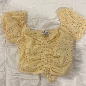 Hollister yellow eyelet puff sleeve crop top